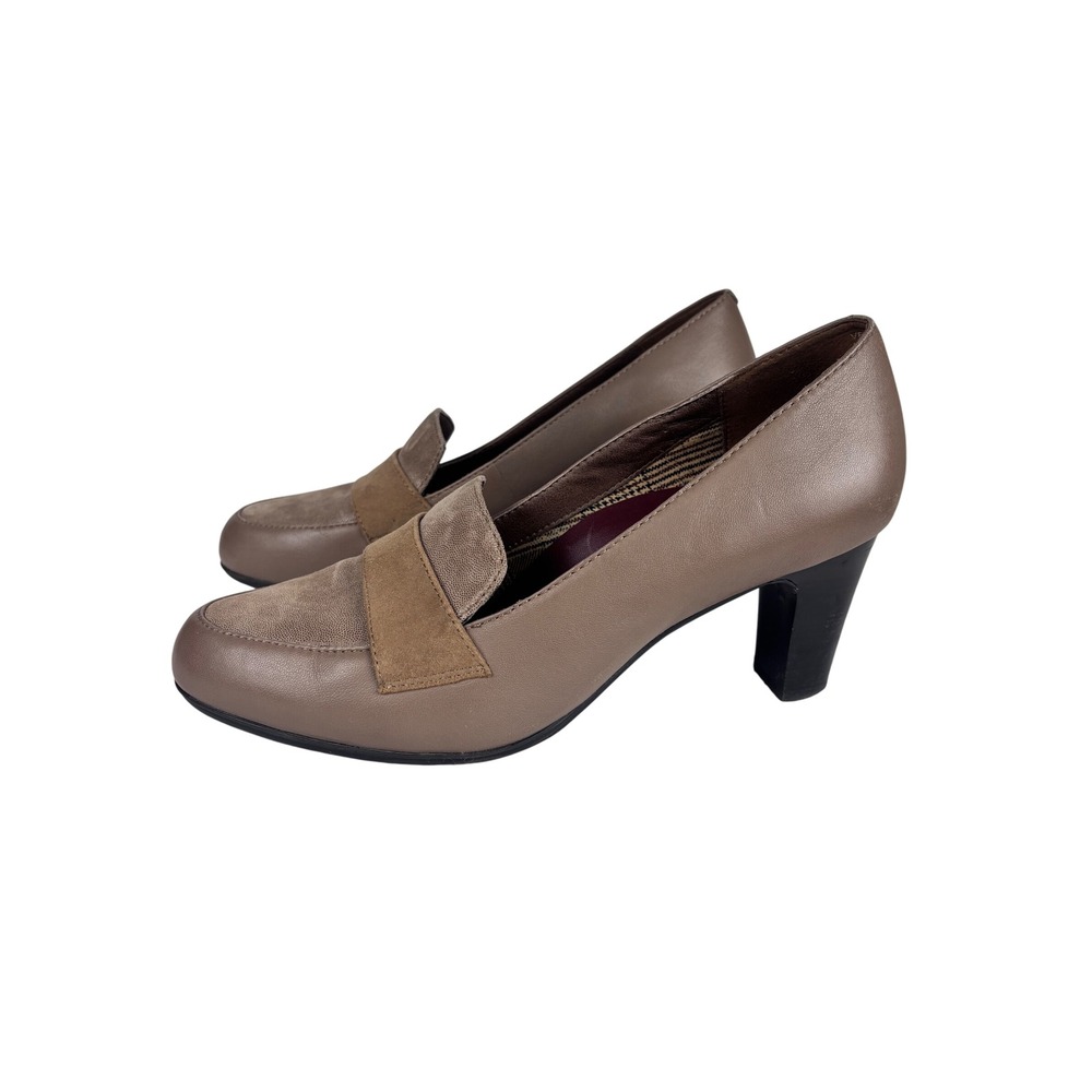 ABEO B.I.O. System Loafer Pumps 9.5N Taupe Leather Block Heel Comfort - Picture 3 of 5